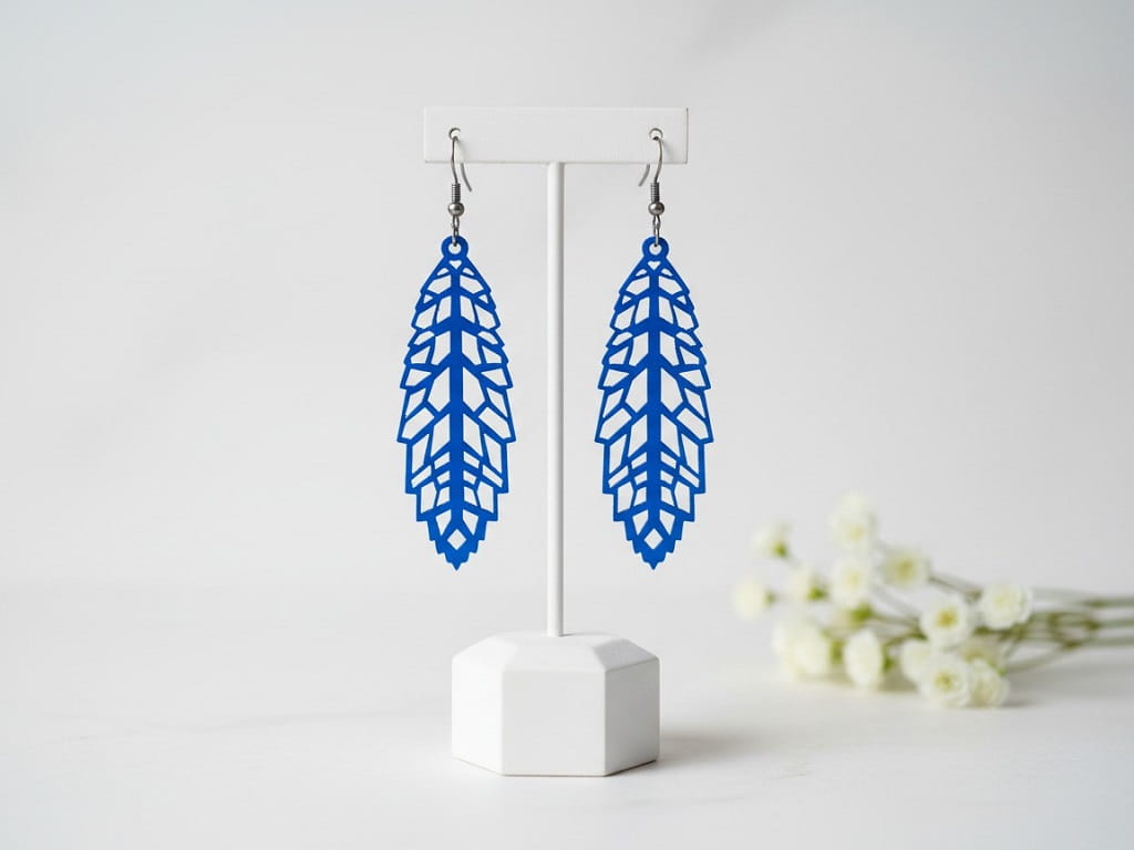Laser Cut Geometric Feather Statement Earrings