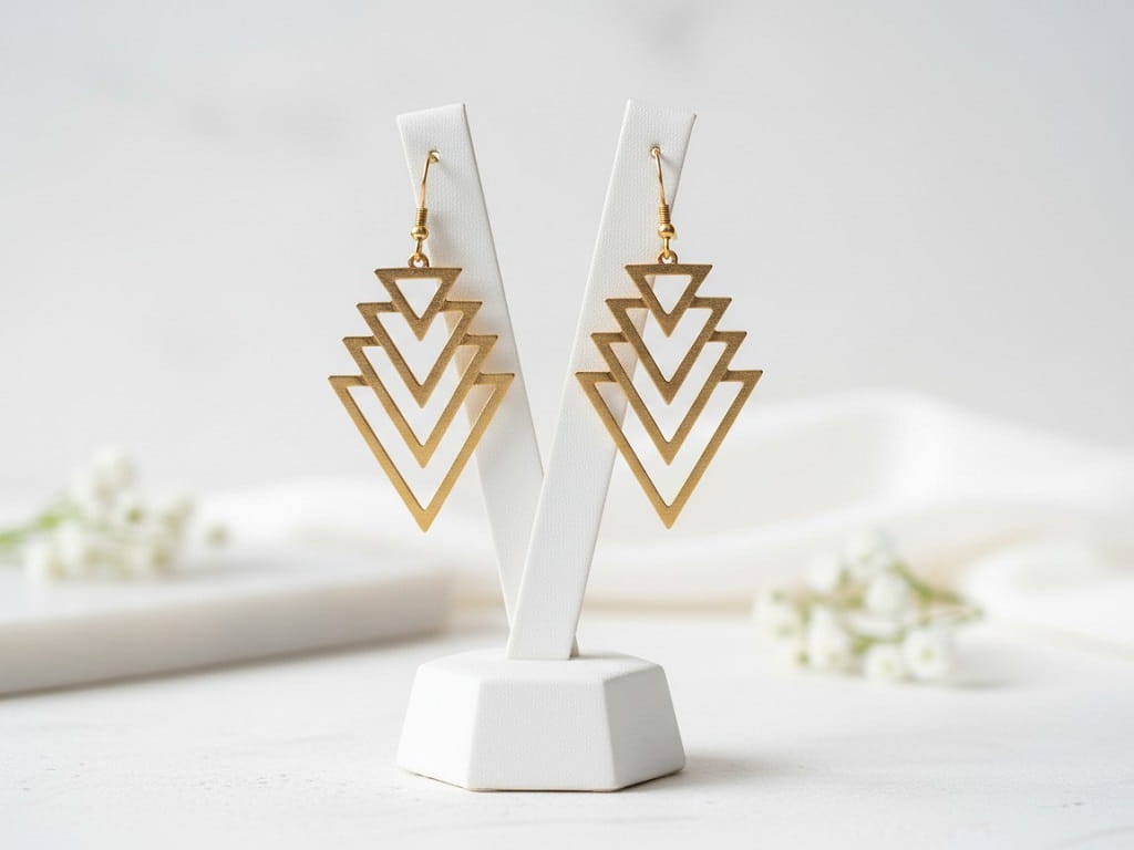 Laser Cut Geometric Triangle Dangle Earrings