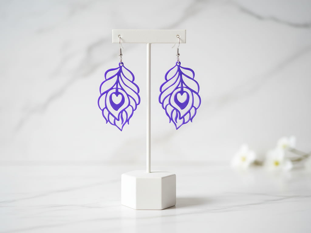 Laser Cut Peacock Feather Drop Earrings