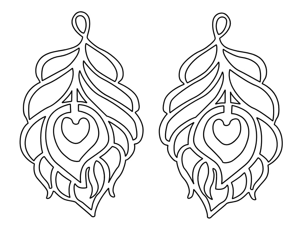 Laser Cut Peacock Feather Drop Earrings