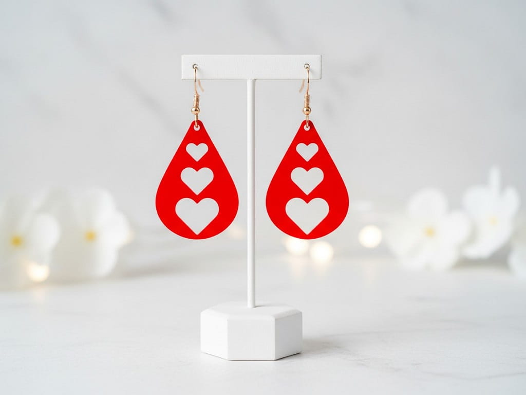 Laser Cut Triple Heart Teardrop Earrings