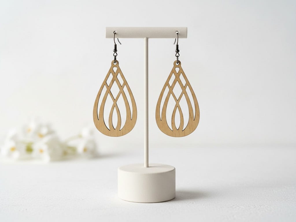 Laser Cut Wooden Teardrop Earrings