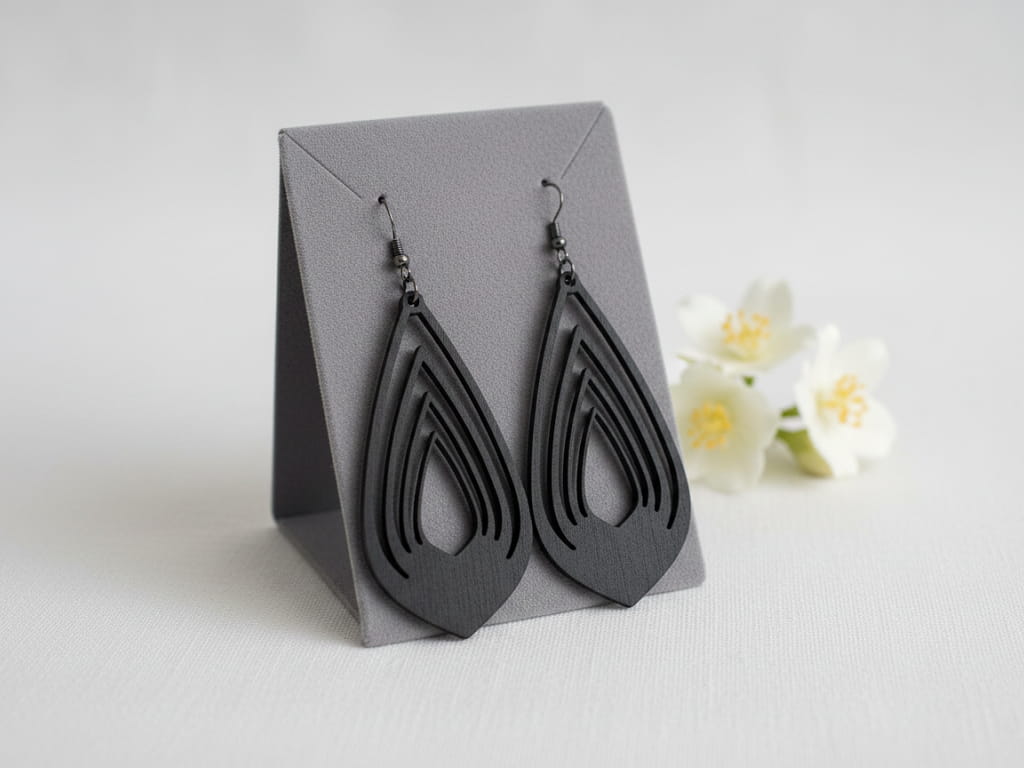 Laser Cut Wooden Teardrop Dangle Earrings