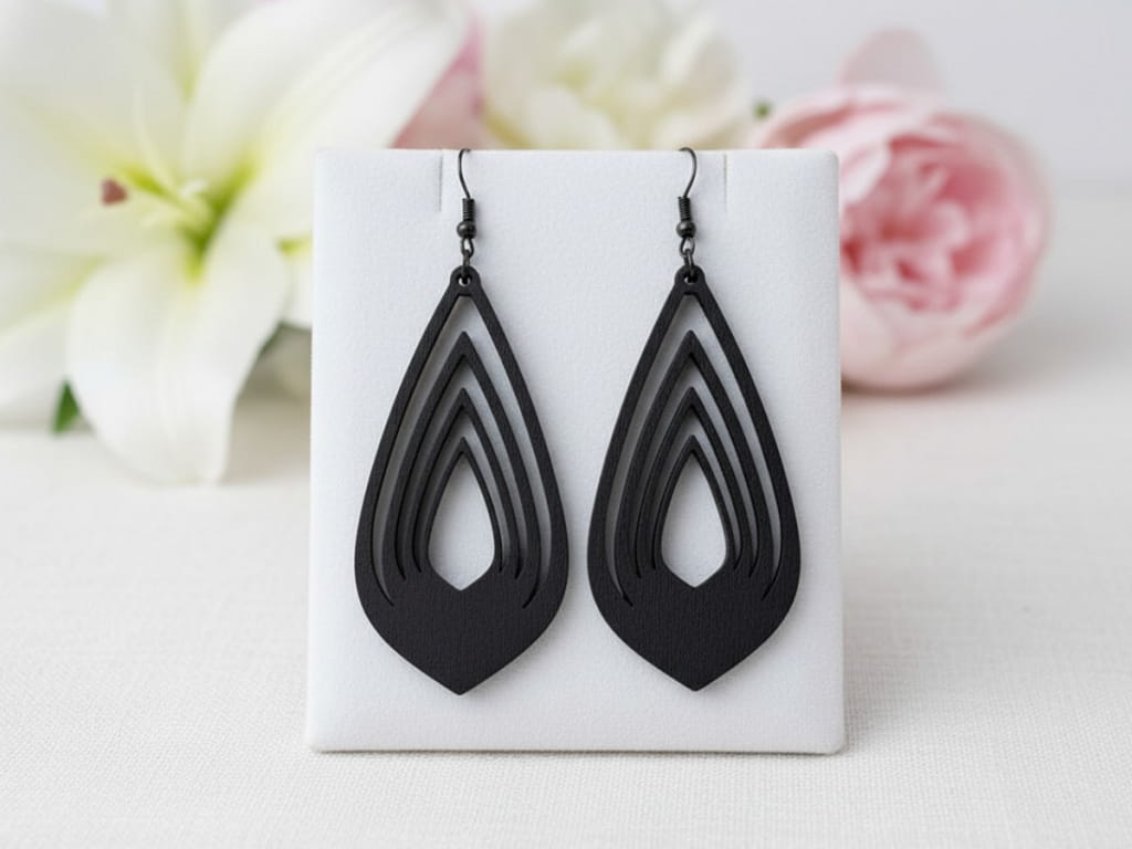 Laser Cut Wooden Teardrop Dangle Earrings