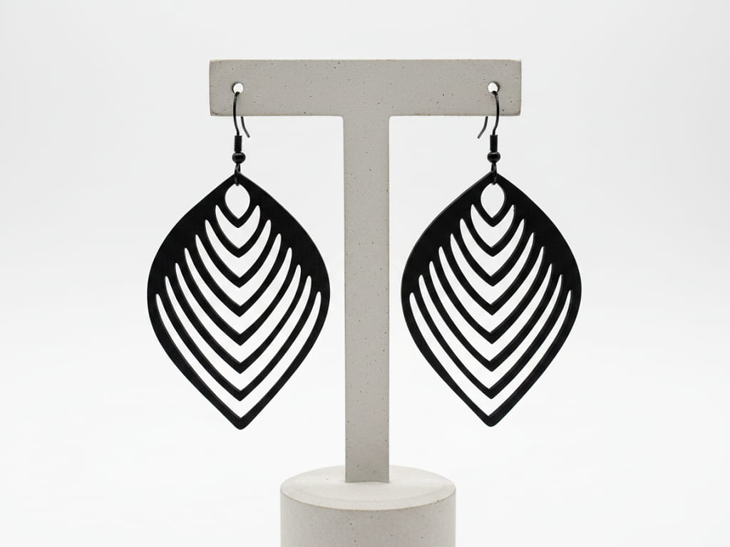 Laser Cut Wooden Leaf Dangle Earrings