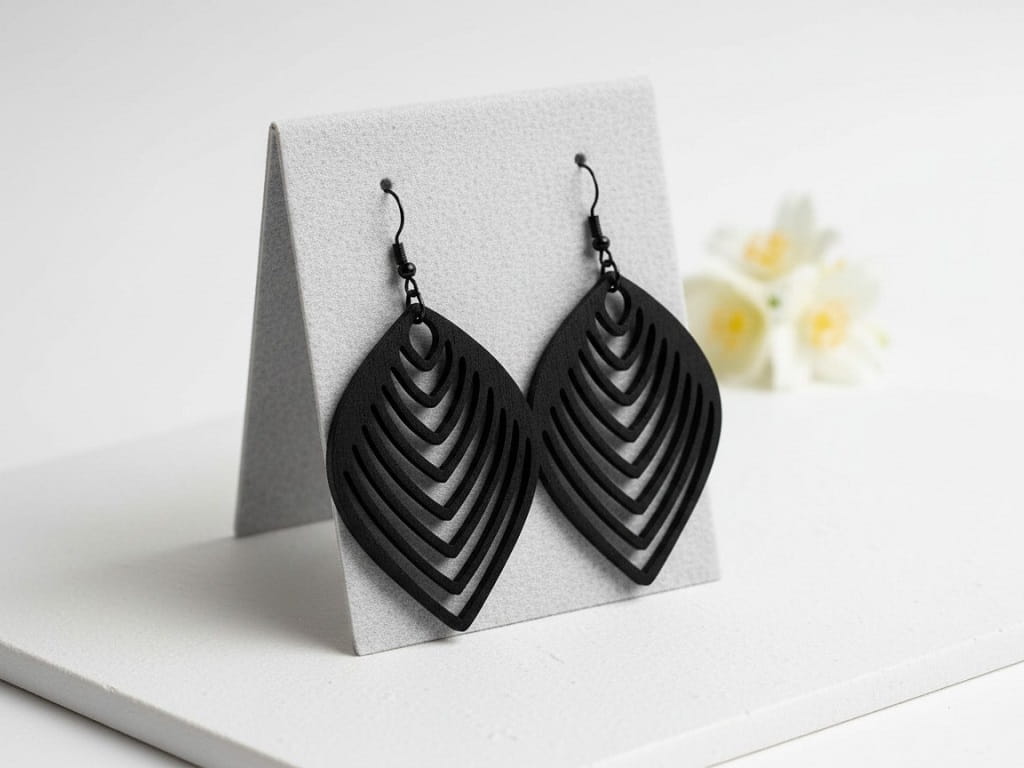 Laser Cut Wooden Leaf Dangle Earrings