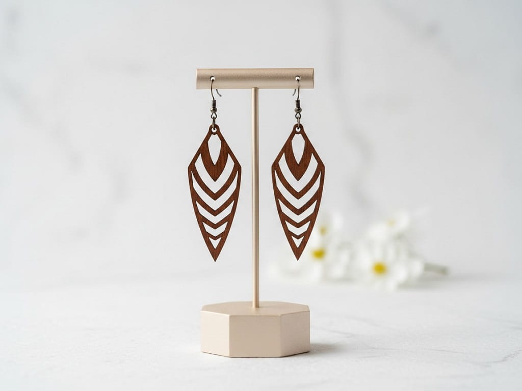 Laser Cut Chevron Feather Dangle Earrings