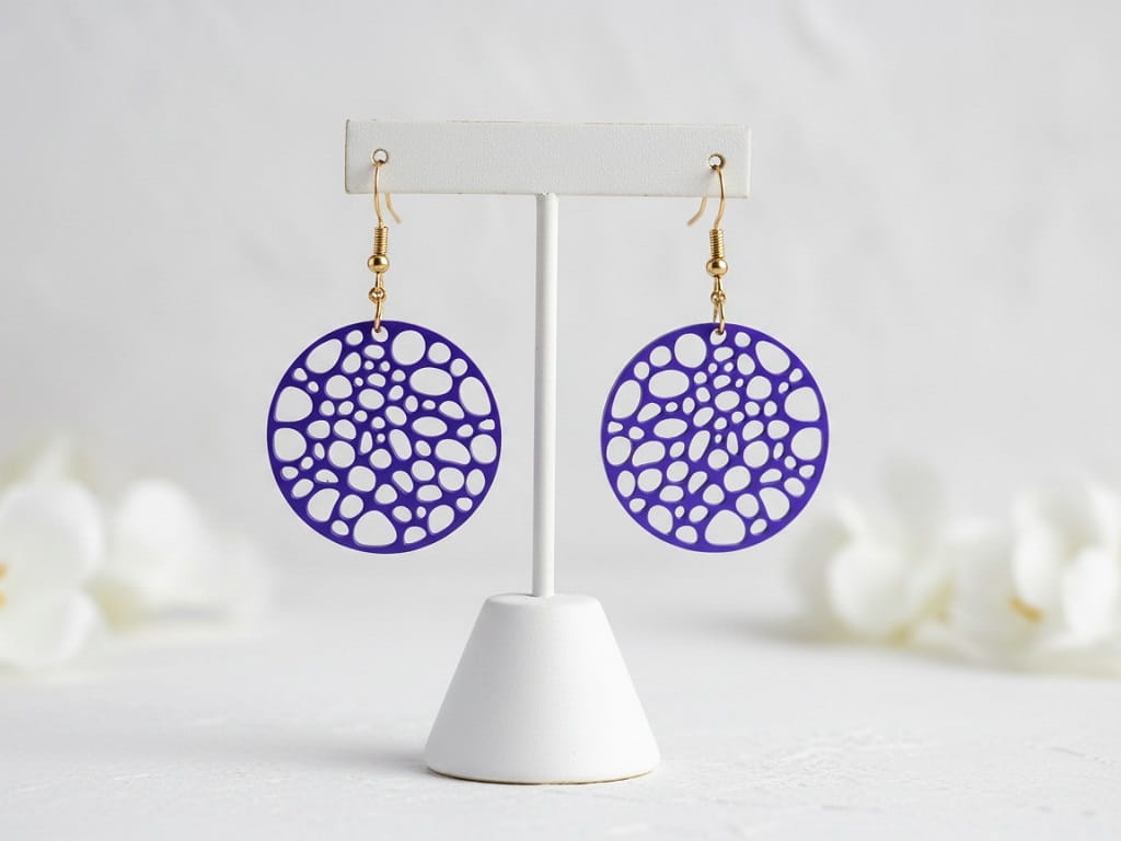 Laser Cut Organic Pebble Pattern Round Dangle Earrings