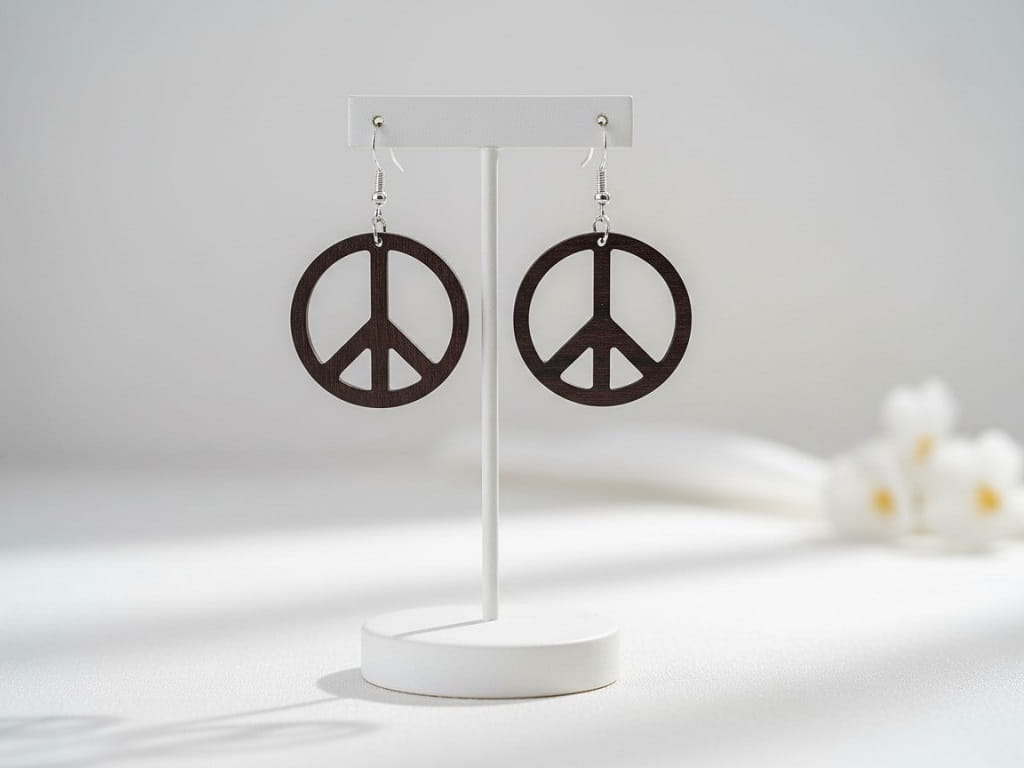 Laser Cut Peace Symbol Dangle Earrings