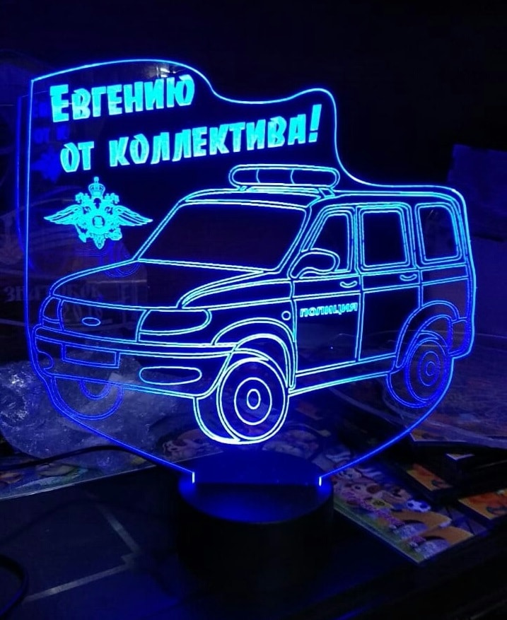 3D Illusion Ford Police Car Acrylic Night Light Lamp Laser Engraving File