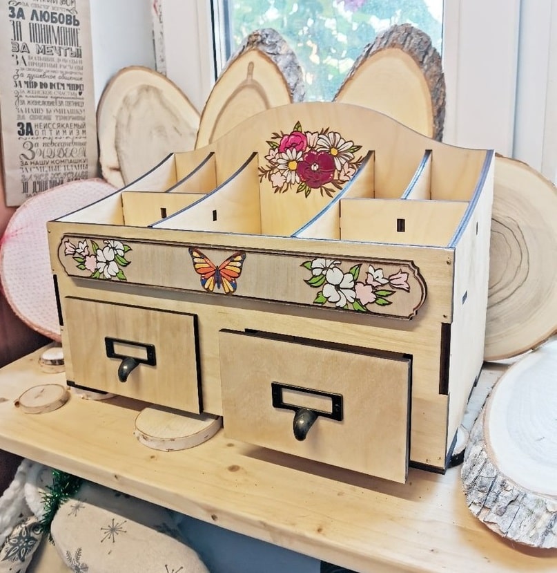 Wooden Makeup Organizer with Drawers Laser Cut File