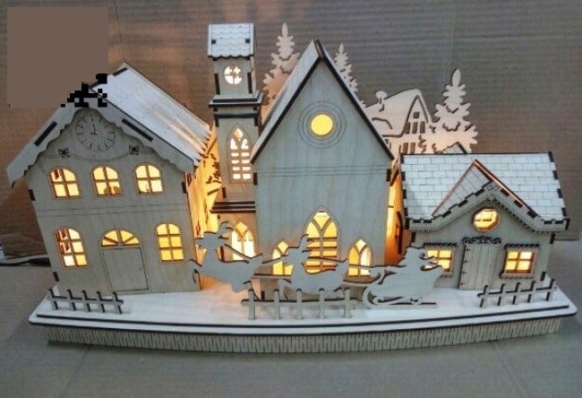 Lighted Christmas Houses Village Scene Laser Cut File