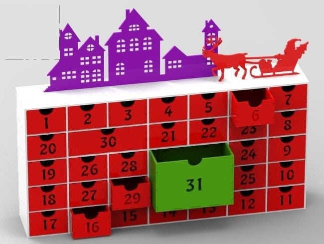 Wooden Christmas Village Advent Calendar Storage Drawers Laser Cut File