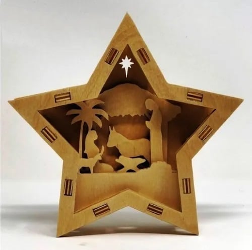 Layered Nativity Christmas Light Star Box Laser Cut File