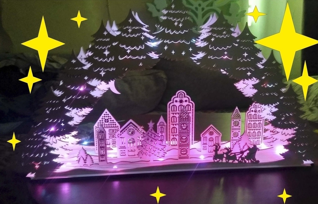 Christmas Village Night Light Decor Laser Cut File