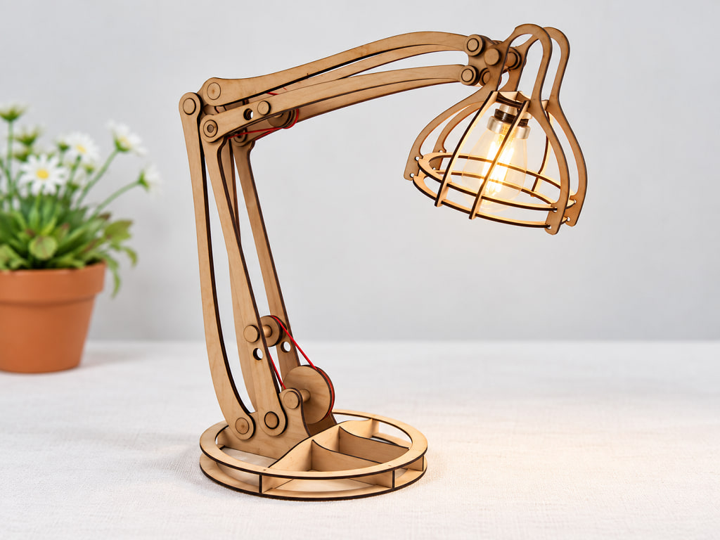 Laser Cut Articulated Desk Lamp Wooden Adjustable Table Lamp DXF File ...