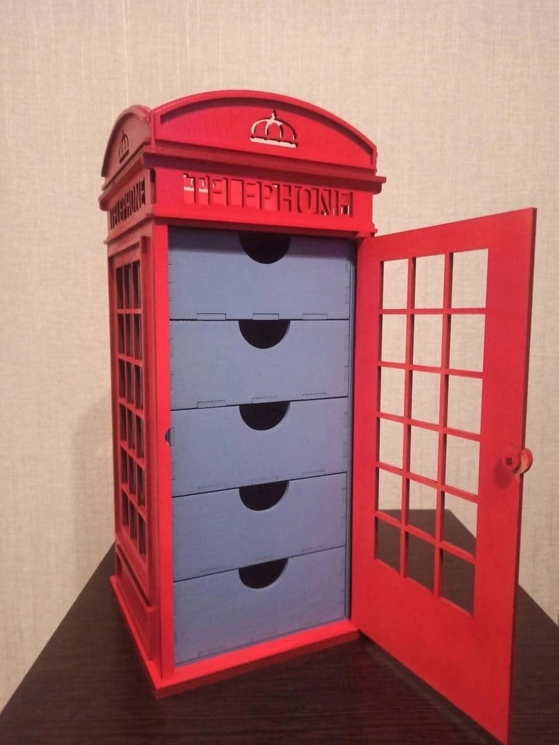 London Phone Booth Chest of Drawers Laser Cut File
