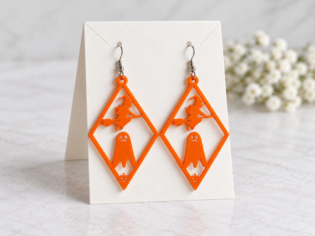 Earring Vector Sheapes Laser Cut Halloween Diamond Witch Ghost Earrings CDR DXF SVG File Free ...