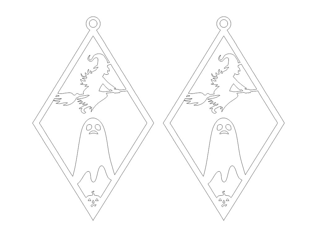 Earring Vector Sheapes Laser Cut Halloween Diamond Witch Ghost Earrings CDR DXF SVG File Free ...
