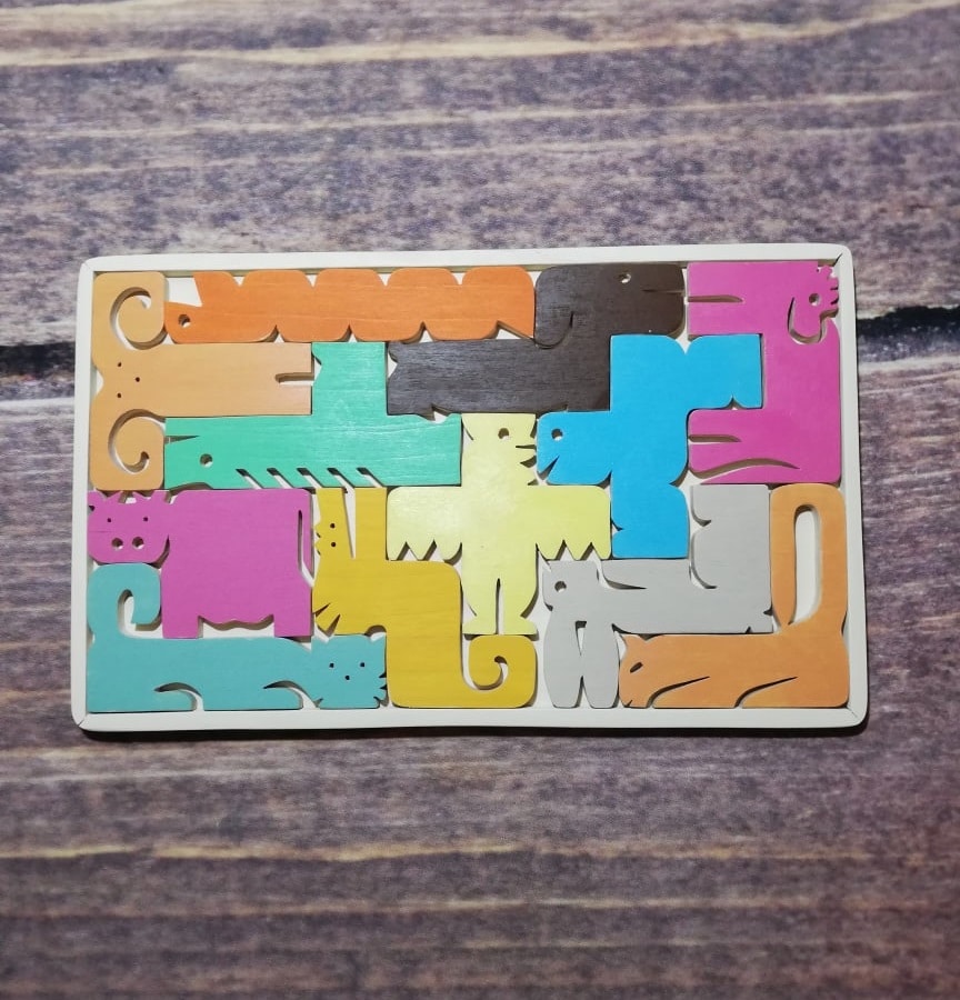 Wooden Rectangular Chinese Zodiac Animal Tetris Puzzle Board Laser Cut File