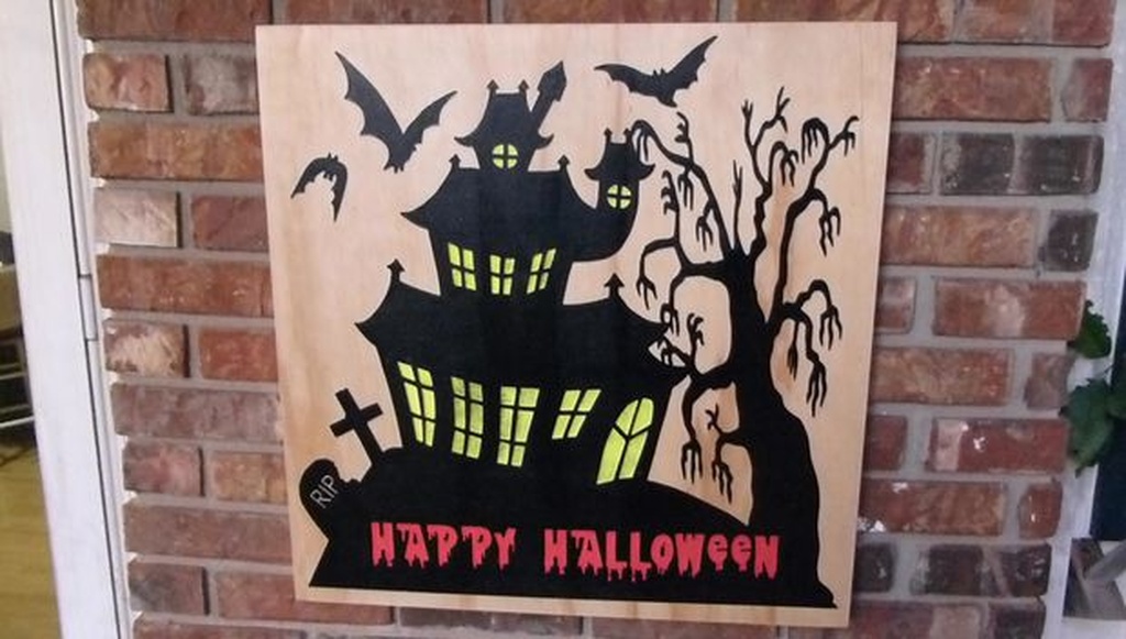 Laser Cut Wooden Haunted House Sign Halloween Wall Decor DXF File Free ...