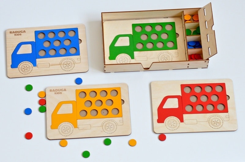 Truck Inset Puzzle Colors and Shapes Learning Board Laser Cut File
