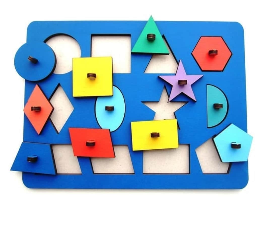 Geometric Shapes Knob Puzzle Peg Board for Toddlers and Kids Laser Cut File