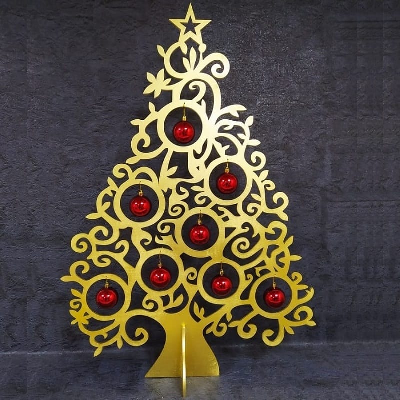 Swirly Christmas Tree with Space for Hanging Ornaments Laser Cut File