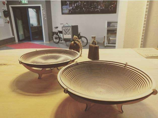 Laser Cut Birch Wood Spiral Bowl