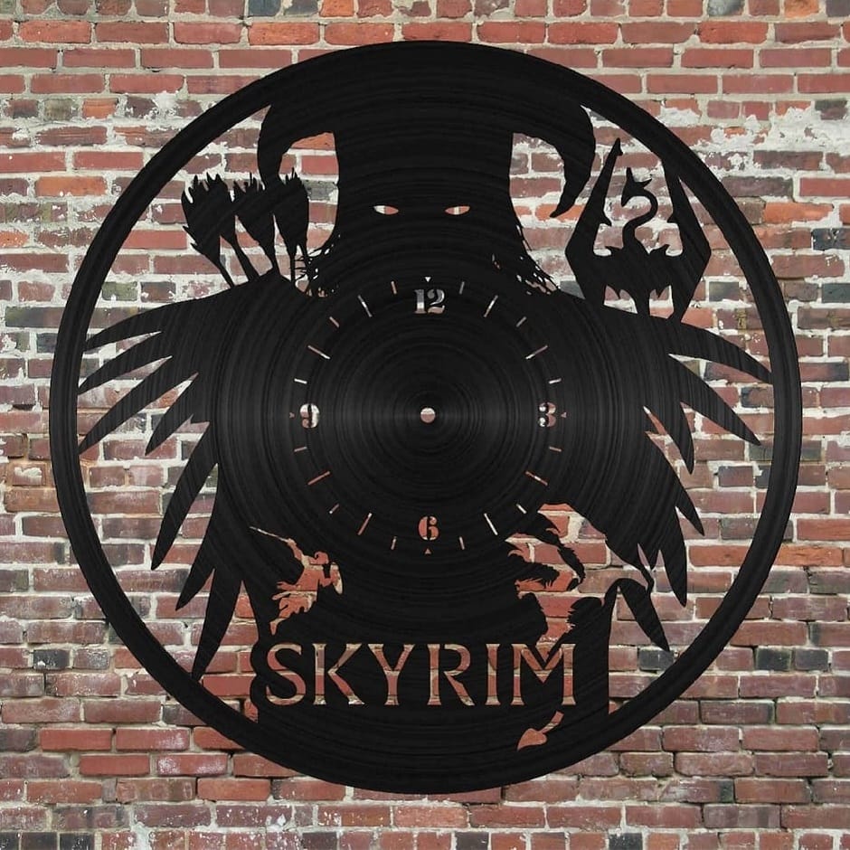 Skyrim Vinyl Record Wall Clock for Game Room Laser Cut File