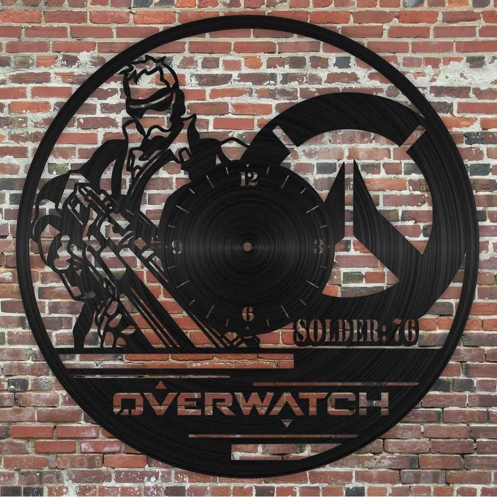 Overwatch Soldier 76 Vinyl Record Wall Clock Laser Cut File