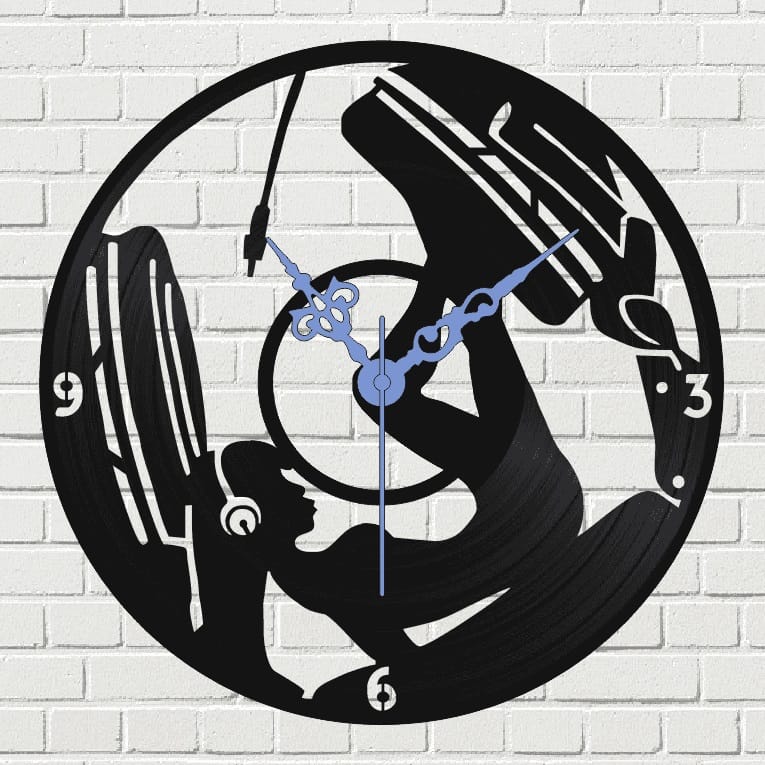 Girl in Headphones Vinyl Record Wall Clock Laser Cut File