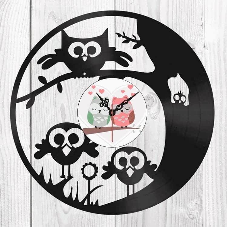 Owls Vinyl Record Wall Clock Laser Cut File