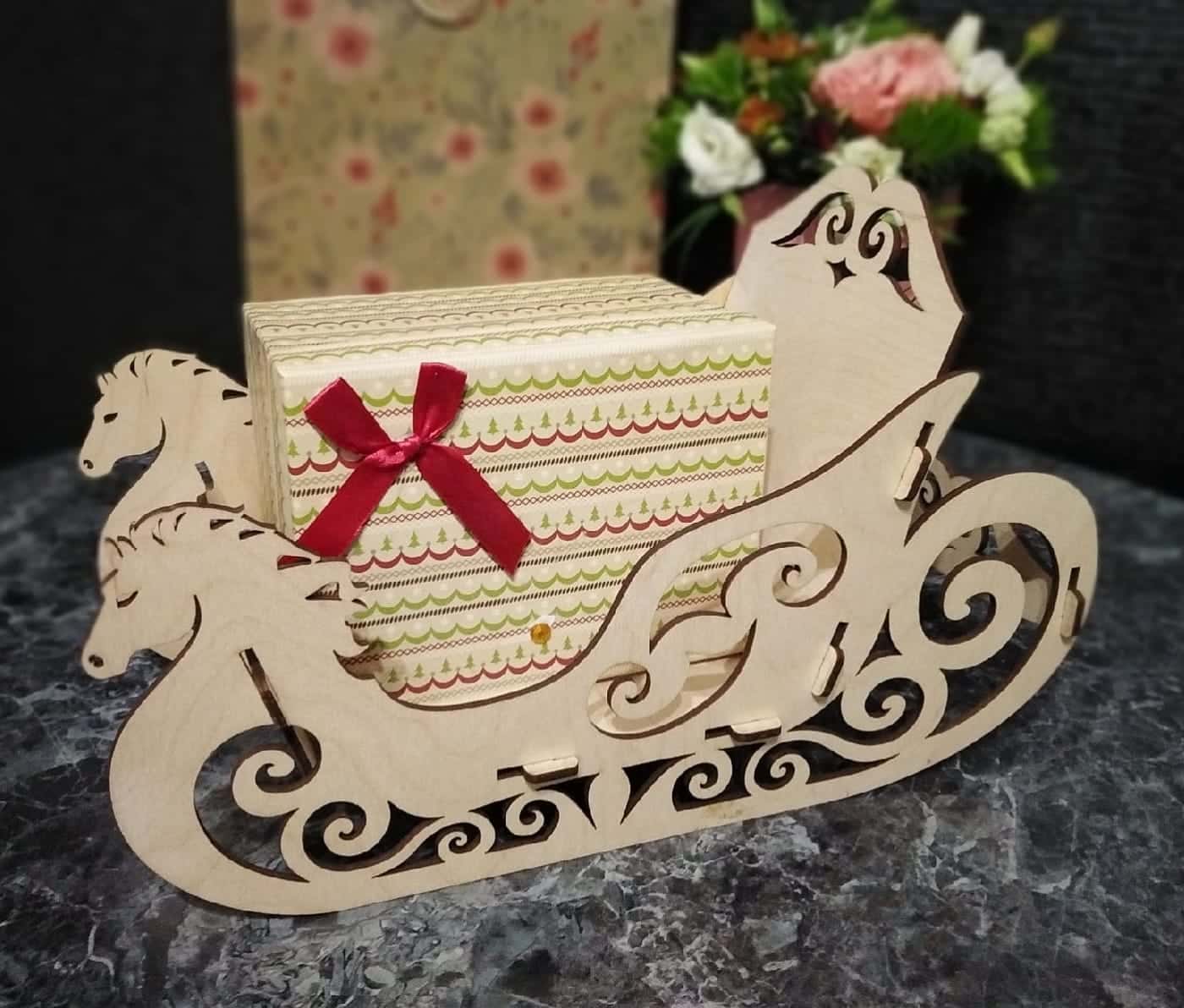 Decorative Christmas Eve Sleigh Laser Cut File