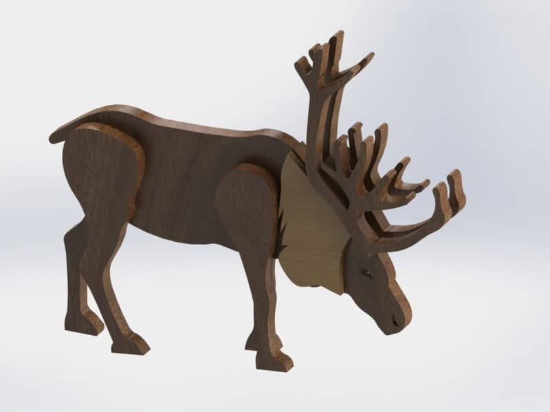 Laser Cut Wooden Reindeer Animal 3D Model
