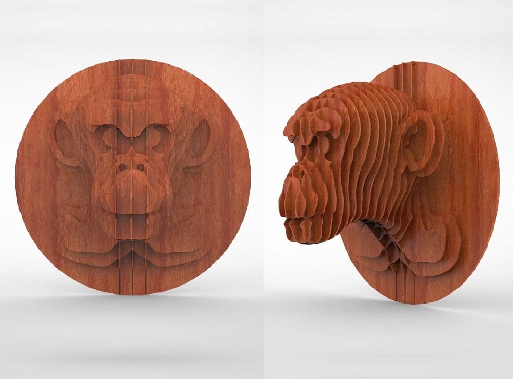 Monkey Trophy Head 3D Wooden Puzzle Model Kit 3mm Laser Cut File