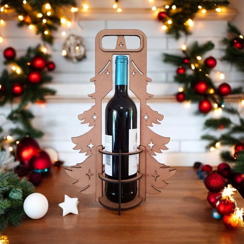 Laser Cut Christmas Tree Wine Bottle Holder SVG File Free Download | Vecty