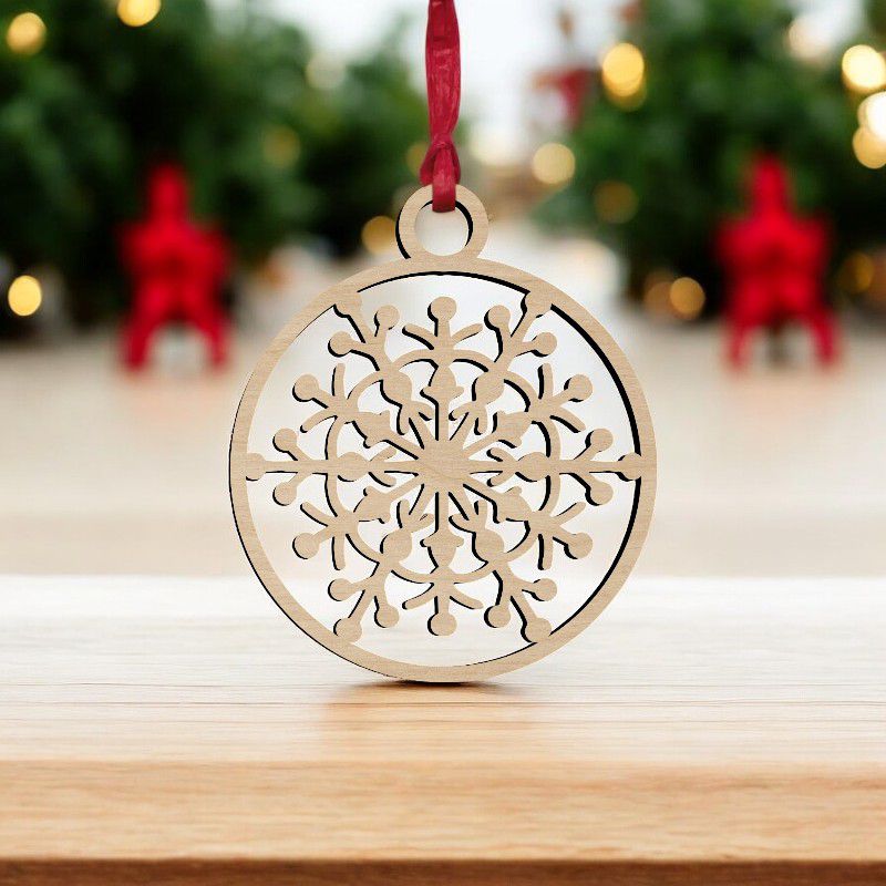 Laser Cut Round Classic Bauble Snowflake Ornament CDR DXF SVG File Free ...