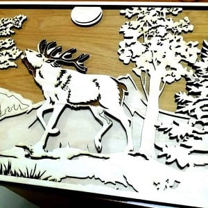 3D Elk in a Forest Scene Wood Wall Art Decor Laser Cut File