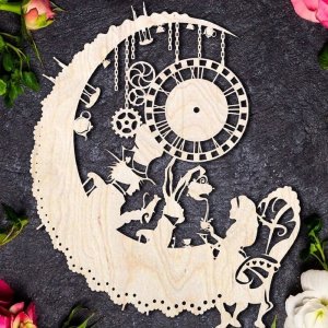 Alice in Wonderland Themed Wooden Wall Clock Laser Cut File
