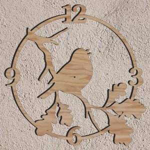 Bird on Branch Wooden Wall Clock Plan Laser Cut File