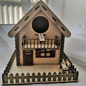 Birdhouse with Balcony and Courtyard Laser Cut File