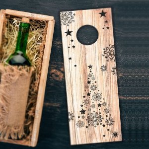 Bottle Box Lid with Christmas Tree Engraving Laser Cut FIle