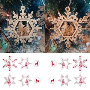 Christmas Snowflake Bauble with Deer and Tree Decorations Laser Cut File