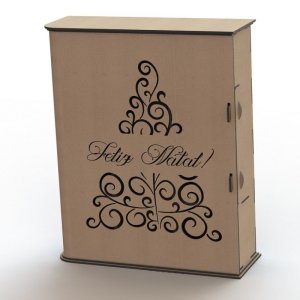 Christmas Wine Gift Box One Bottle with Two Glasses Packaging Box Laser Cut File