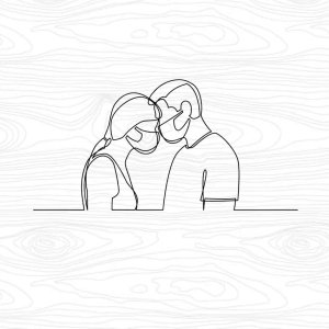 Couple Touching Heads with Mask Line Art Wall Decor Laser Cut File