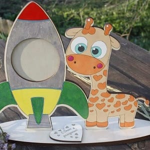 Cute Giraffe with Rocket Photo Frame for Kids Room Laser Cut File