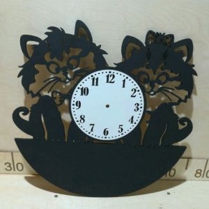 Cute Kittens Wall Clock for Kids Room Laser Cut File