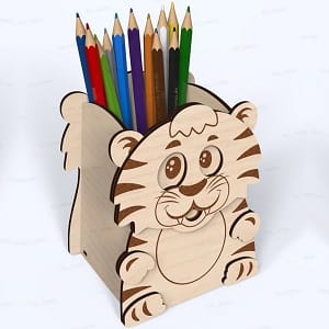 Cute Tiger Pen Pencil Holder Storage Box for Kids Laser Cut File
