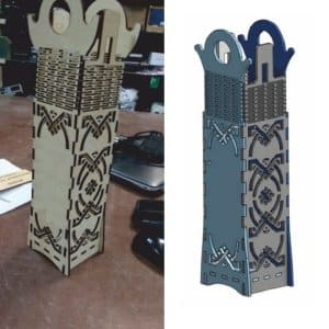 Decorative Wine Bottle Packaging Box with Living Hinge Laser Cut File